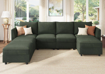 HONBAY Modular Sofa U Shaped Sectional Couch with Storage, Convertible Modular Sofa 7 Seats Sectional for Living Room - Green