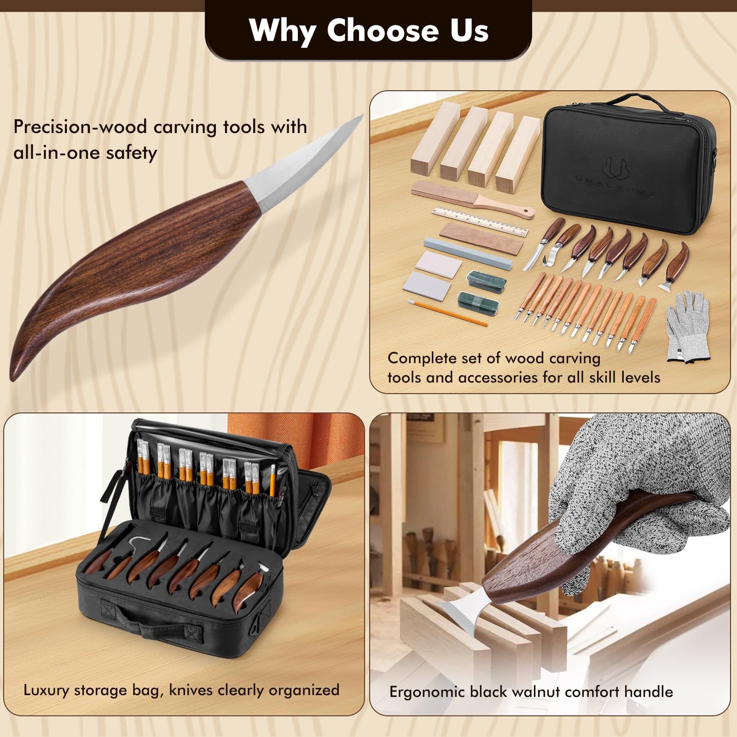 Wood Carving Kit Deluxe, 35-in-1 Whittling Kit for Beginners, With 8PCS Whittling Knives & 12PCS Detail Wood Carving Knives, Black Walnut Wood Handle, Wood Carving Kit for Beginners and Enthusiasts