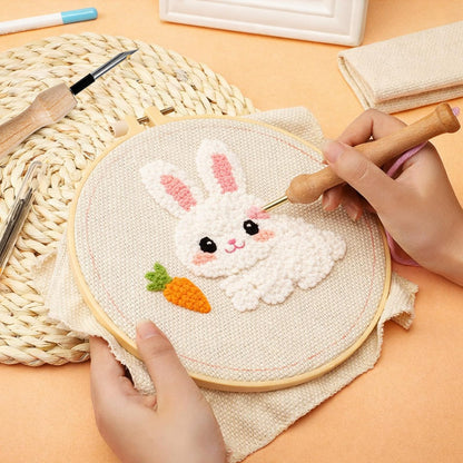 Aemygo 9 Pcs Punch Needle Fabric Kit Include Pre-Cut Monks Cloth, Embroidery Pen with Wooden Handle, Scissors and a Marking Pen, Tufting Cloth with Edging for 7.8" Embroidery Hoop
