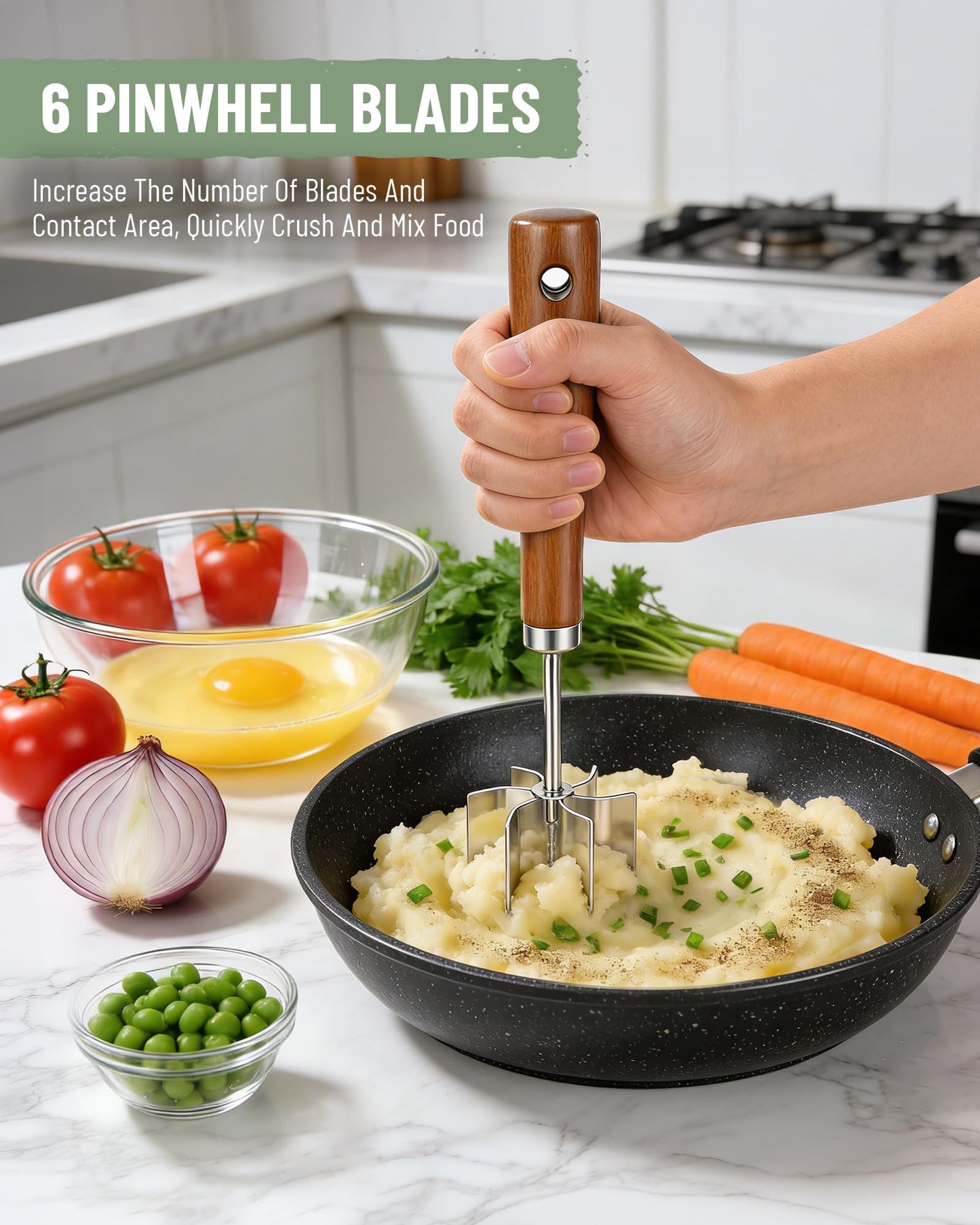 Meat Chopper Stainless Steel Masher: Hamburger Smasher Tool with Heat Resistant 6 Curve Blades - Burger Shredderfor Ground Beef Grinder & Potato Mix Kitchen Gadgets