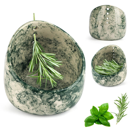 MOCCOOL Ceramic Herb Stripper Bowl with Multi-Size Holes, Pottery Leaf Stripper Tool for Rosemary, Thyme and Kale, Green Decorative Kitchen Gadget, 5.2 Inch