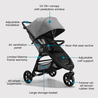 Baby Jogger® City Mini GT2 All-Terrain Lightweight Stroller, Forever Air Tires, One-Hand Fold, All-Wheel Suspension, Baby Stroller with Belly Bar, Leatherette Handlebar, Amazon Exclusive Pike Fashion