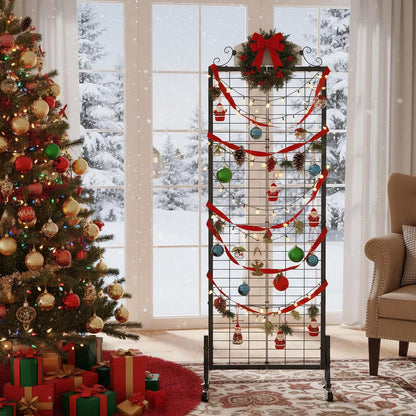 Urban Deco Grid Wall Panel Display Stand, 2.2' x 6.2' FT Gridwall Panel with Extra 8 Hooks, Craft Show Display Rack Black Metal Grids Standing Wire Rack for Retail Merchandise