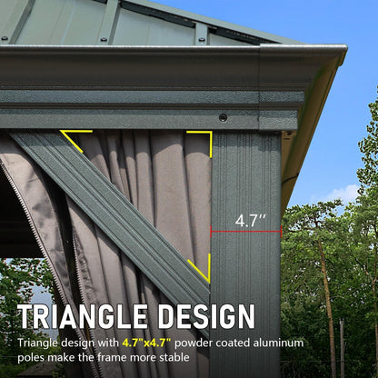 Ginkartu 14x24FT Hardtop Gazebo, Outdoor Gazebo with Galvanized Steel Double Roof, Aluminum Frame, Built-in Gutter System, Curtain and Netting, Metal Gazebo Pavilion for Patio Deck Garden, Grey