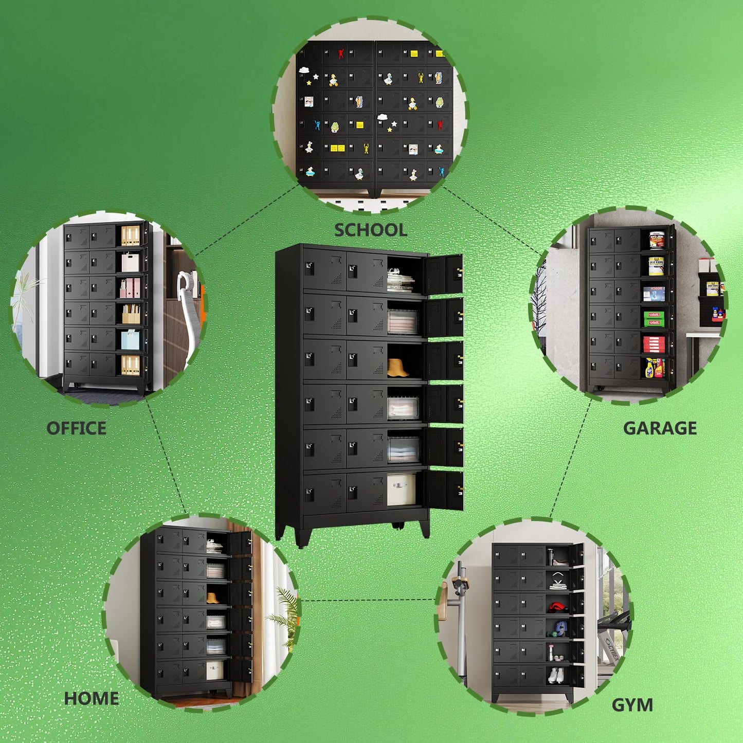 erosoei Metal Lockers for Employees, 18 Doors Metal Storage Locker with Card Slot and Ventilation Holes, Steel Employee lockers for Home Office School Gym Garage, Requires Installation