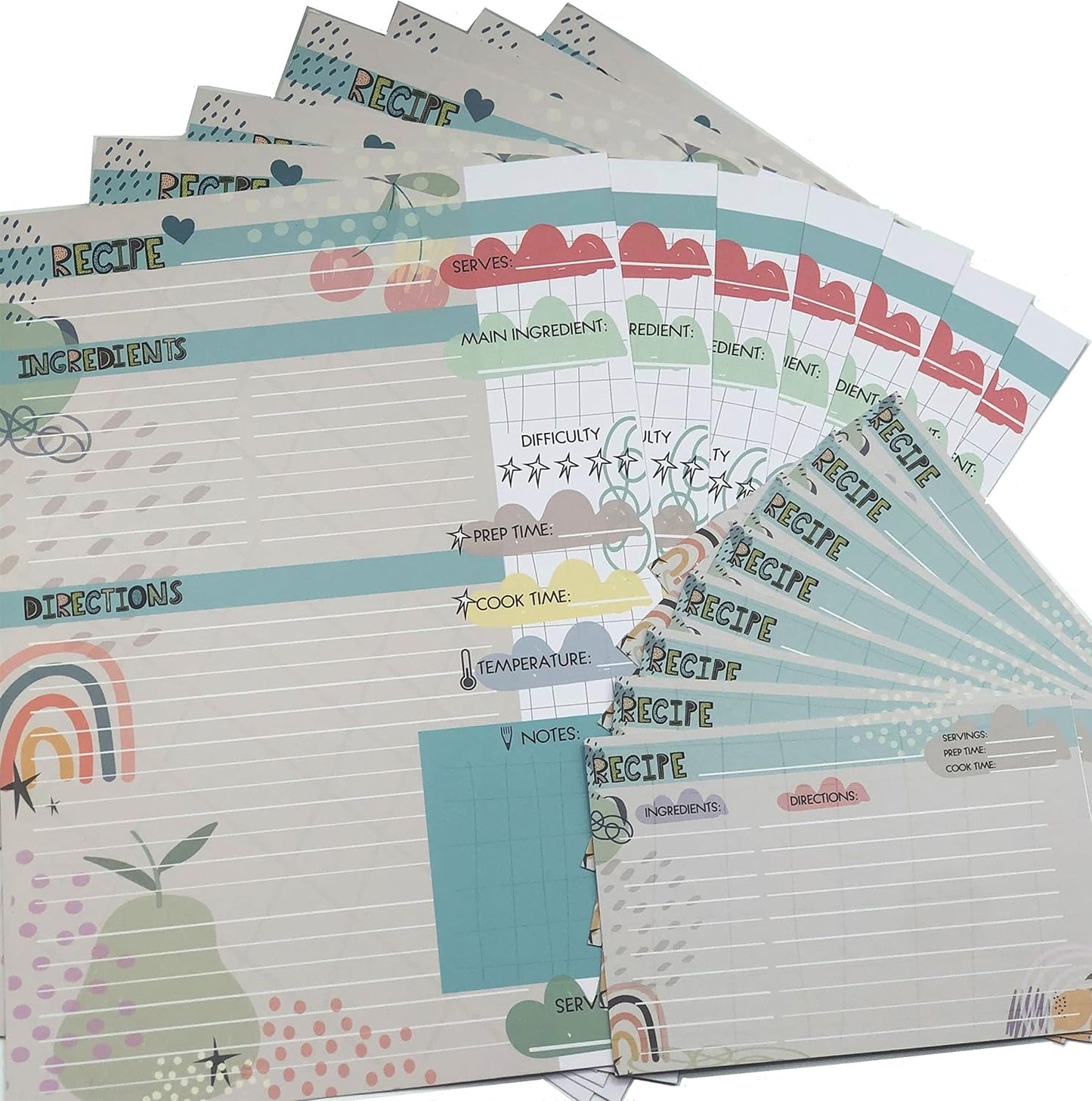 Recipe Binder Refill Pages: 30 4x6 Recipe Cards, 20 A4 Recipe Cards, 45 Page Protectors