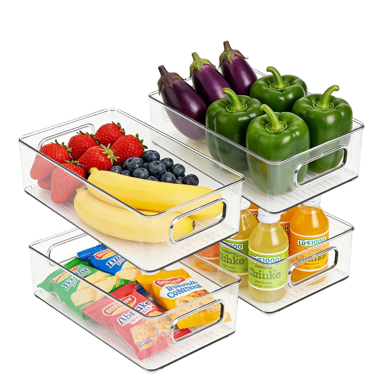 LotFancy Refrigerator Organizer Bins, 4 Pack,10x6x3 in, BPA Free Clear Plastic Storage Bins for Pantry Organization, Stackable Containers with Handles for Fridge, Kitchen Drawer, Freezer, Cabinet