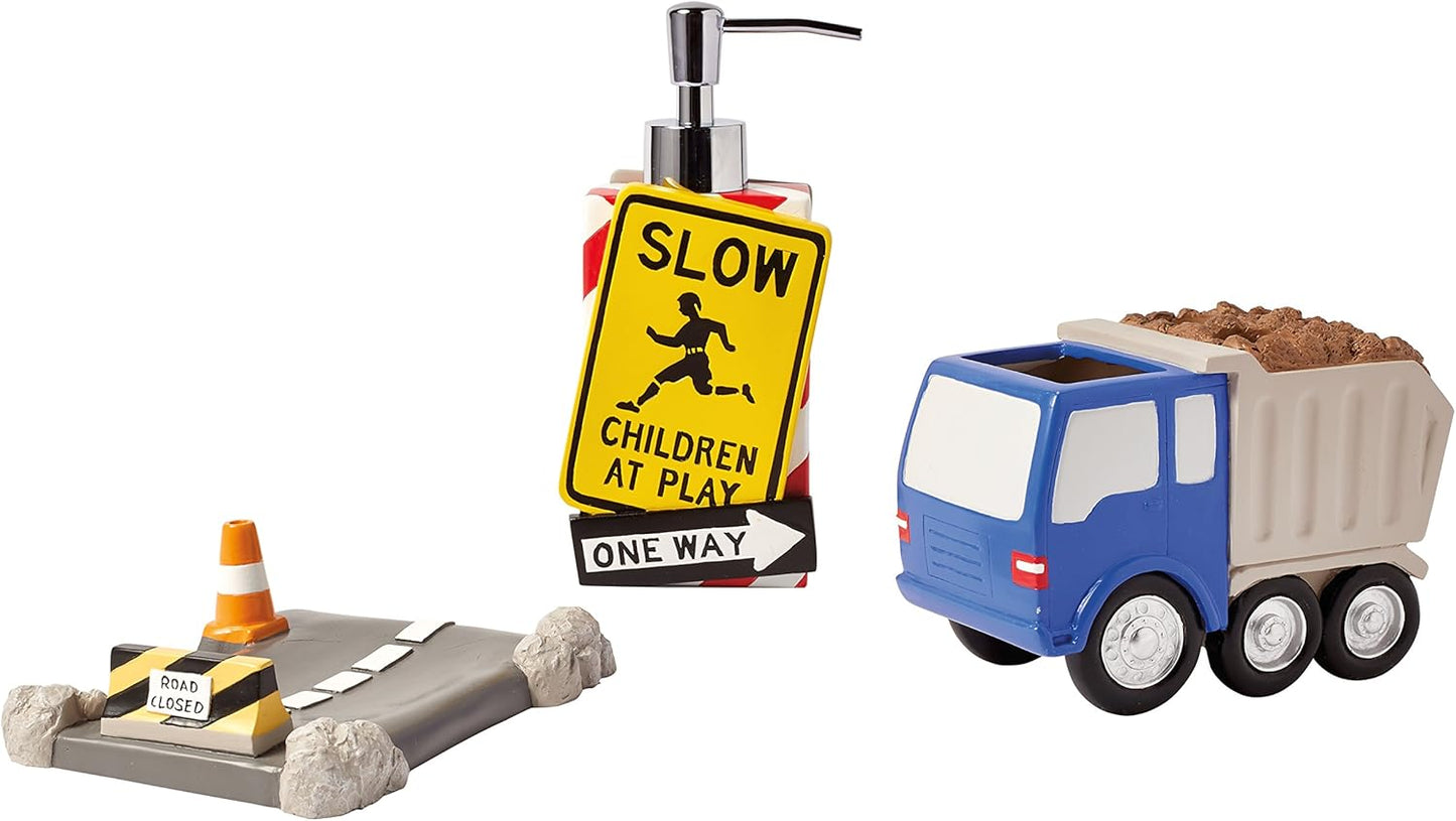 Set 3-Piece Countertop 1 1 1 dream FACTORY Trains and Trucks Kids Bathroom Accessories - Organizer Dcor for Bath