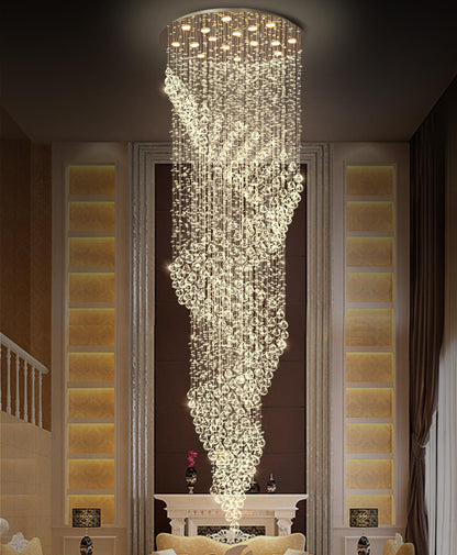 cenozo D40'' x H120'' Crystal Chandelier for Staircaes Glam Chandelier Large Raindrop Chandeliers LED Dimmable High Ceiling Light Fixtures for Hallway Foyer Silver