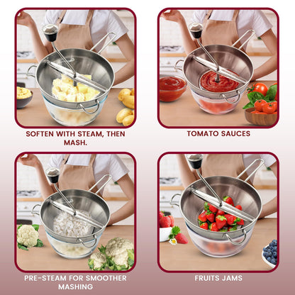 Food Mill with 3 Grinding Milling Discs,Bowl & Milling Handle Safe Stainless Steel meal grinder Perfect food mill for tomato, Potato Masher, Vegetable Chopper, Baby Food Processor (Silver)