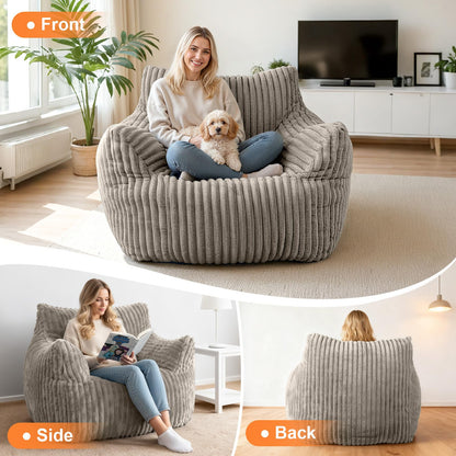 HarborHue Giant Bean Bag Chair with Ottoman, Oversized Memory Foam Bean Bag Sofa for Adults and Kids, Large Comfy Fluffy Single Lounges Mini Couch for Living Room, Bedroom & Dorm(Taupe)