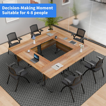 JNMDLAKO Conference Room Table,Modular Large Folding Conference Table with Wheels,Flip-Top Mobile Training Tables for Office Meeting Classroom Seminar (6, White Walnut, 63in)
