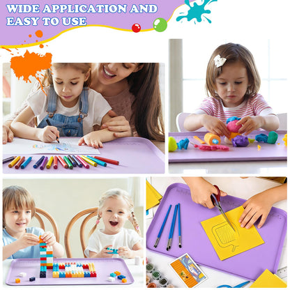 Silicone Art Mat for Crafts, 24" x 16" Silicone Painting Mat with Raised Sides to Stay Tidy, Play Sand, Legos, Slime, Resin & Jewelry-Making, DIY Crafts Mat (Purple)