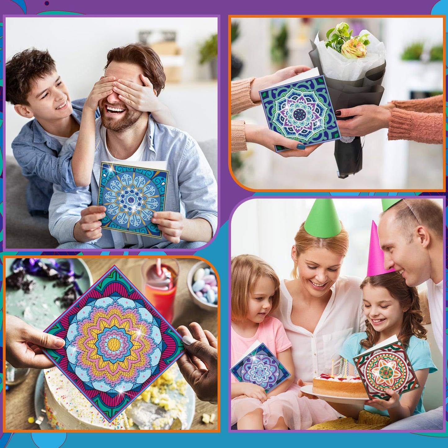 Saillong 12 Pack Mandala Diamond Painting Greeting Card Kits DIY Diamond Art Cards with Envelopes Flower 5D Rhinestones Painting Kits for Adults DIY Crafts Family Friend Birthday Gifts