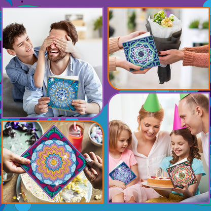 Saillong 12 Pack Mandala Diamond Painting Greeting Card Kits DIY Diamond Art Cards with Envelopes Flower 5D Rhinestones Painting Kits for Adults DIY Crafts Family Friend Birthday Gifts