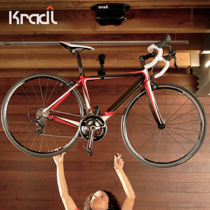 Kradl 2-Pack (40 Pound / 40 Pound). Ceiling Mount Bike Lift and Rack. Bicycle Storage Hoist Without Electricity, Clumsy Ropes or Pulleys.