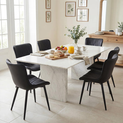YOUTASTE Black Dining Chairs Set of 2 Mid Century Modern Kitchen&Dining Room Chairs Armless Upholstered Faux Leather Accent Chairs with Back Metal Vanity Lounge Side Chair for Living Room Bedroom