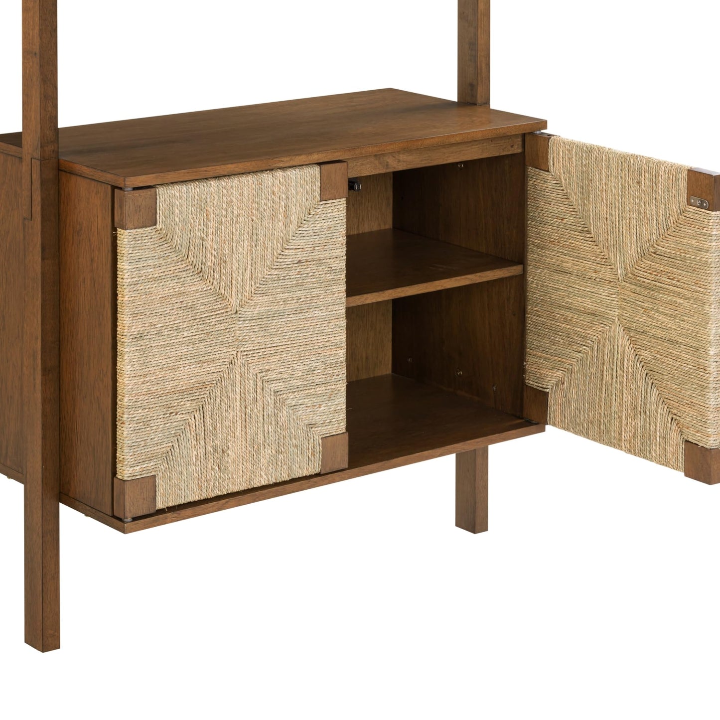 Nathan James Beacon 3-Shelf Bookcase with Seagrass Cabinet, Solid Wood Bookshelf with Storage with Solid Wood Frame, Seagrass/Dark Brown