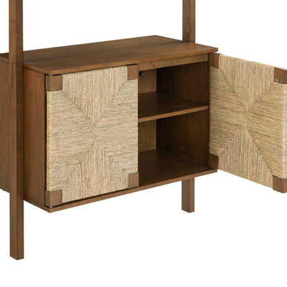Nathan James Beacon 3-Shelf Bookcase with Seagrass Cabinet, Solid Wood Bookshelf with Storage with Solid Wood Frame, Seagrass/Dark Brown