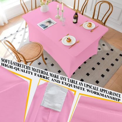 Famstar Table Cloth 2 Pack Pink 6FT Spandex Tablecloth for Rectangle Table Fitted Table Cloths Stretch Covers Washable Wrinkle Free Tablecloths for Festival Camping Picnic Wedding Party Table Cover