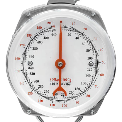 Eyes.sys 440lb/200kg. Big Game Scale，Large Capacity Hanging Spring Dial Weight Scale with 2 S-Hooks for Kitchen Fishing (Easy to Read Dial)