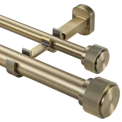 1-1/8 inch Double Curtain Rod - Premium Nonadjustable 144in/12ft Drapery Rods - Heavy Duty Dual Curtain Rods for Windows - Aluminum Finials & Adjustable Concealed Mounting Bracket - Antique Bronze