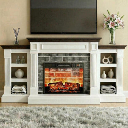 GarveeLife 71 Inch Electric Fireplace with Mantel, Fireplace TV Stand for TVs Up to 80 Inch, Modern Entertainment Center with Storage, Stacked Stone Surround with Remote Control 3D Flame, White