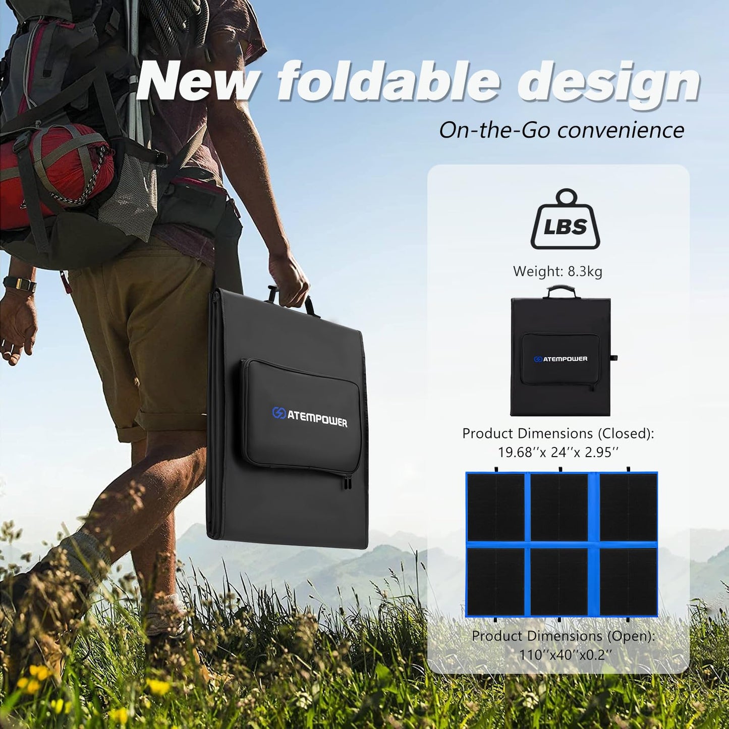 ATEM POWER 200W Portable Solar Panel, Foldable Solar Panel HPBC Chip, 20A MPPT Charger Controller 5V USB Output for 12/24V Battery/Power Station Outdoor Camper RV Hiking Durable Anti Cracking Coating