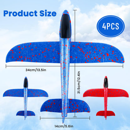 CACASO 4 Pack Foam Airplane Toys,13.5" Hand Throwing Foam Airplanes,Flying Toy for Kids Toddler,Styrofoam Glider Airplanes for Outdoor Sport Games,Birthday Gifts,Party Favors