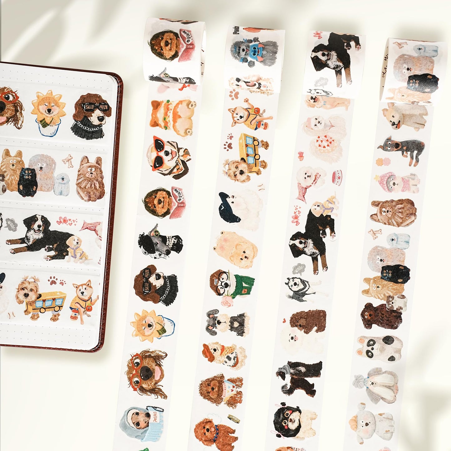 WT Tail Waggers Washi Tape Sticker Set, 4 Rolls, Original Designs, Cute Pet-Themed Decorative Tape for Scrapbooking, Journaling, Planners & DIY Crafts