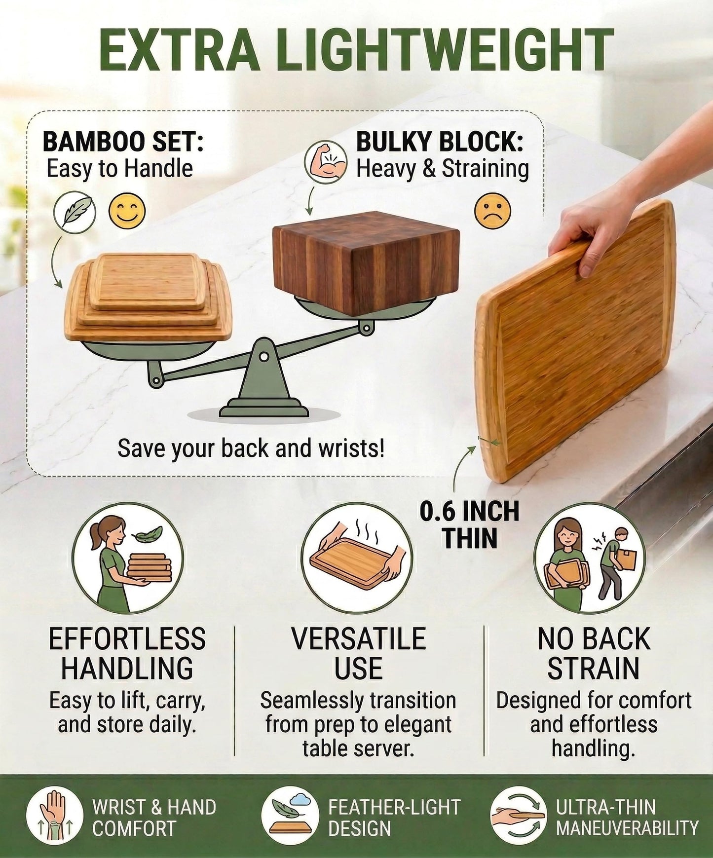 Greener Chef Luxury XL Bamboo Cutting Board Set of 3 with Vertical Grain Strength Technology - Extra Large Wood Cutting Boards for Kitchen and Lightweight Chopping Board Set - Replacements for Life