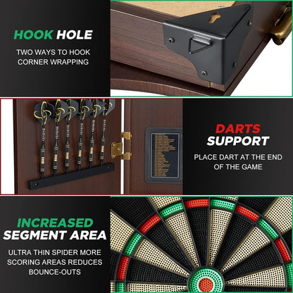 Electric Dartboard Set with Cabinet - Wooden Doors, LED Display, 12 Darts, 88 Soft Tips - 27 Games, up to 16 Players - Automatic Scoring Dart Board
