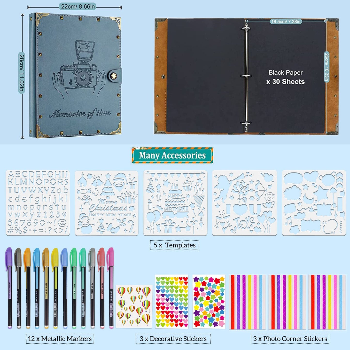 ZEEYUAN Leather Scrapbook Album 60 Pages Love Memory Photo Album 8.5x11 inch, Travelling Journal Scrap Book Family Scrapbook Scrapbooking Supplies Kits Gift for Couples Anniversary Wedding