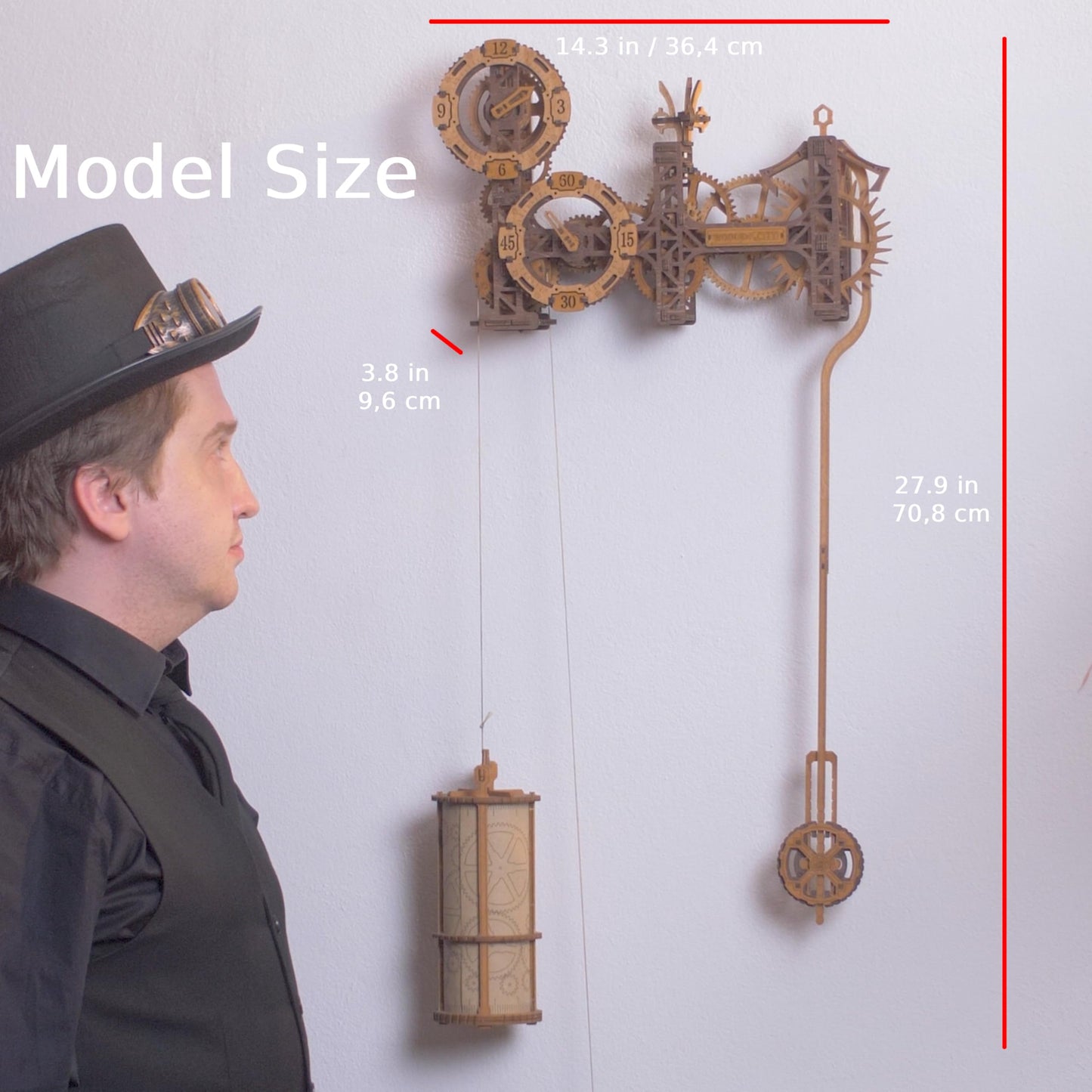 WOODEN.CITY Steampunk Gearworks 3D Wooden Puzzle Clock – DIY Wall Clock Model Kit – Build Your Own Clockwork Puzzle with Moving Gears – 288 Parts Mechanical Clock Building Kit for Adults