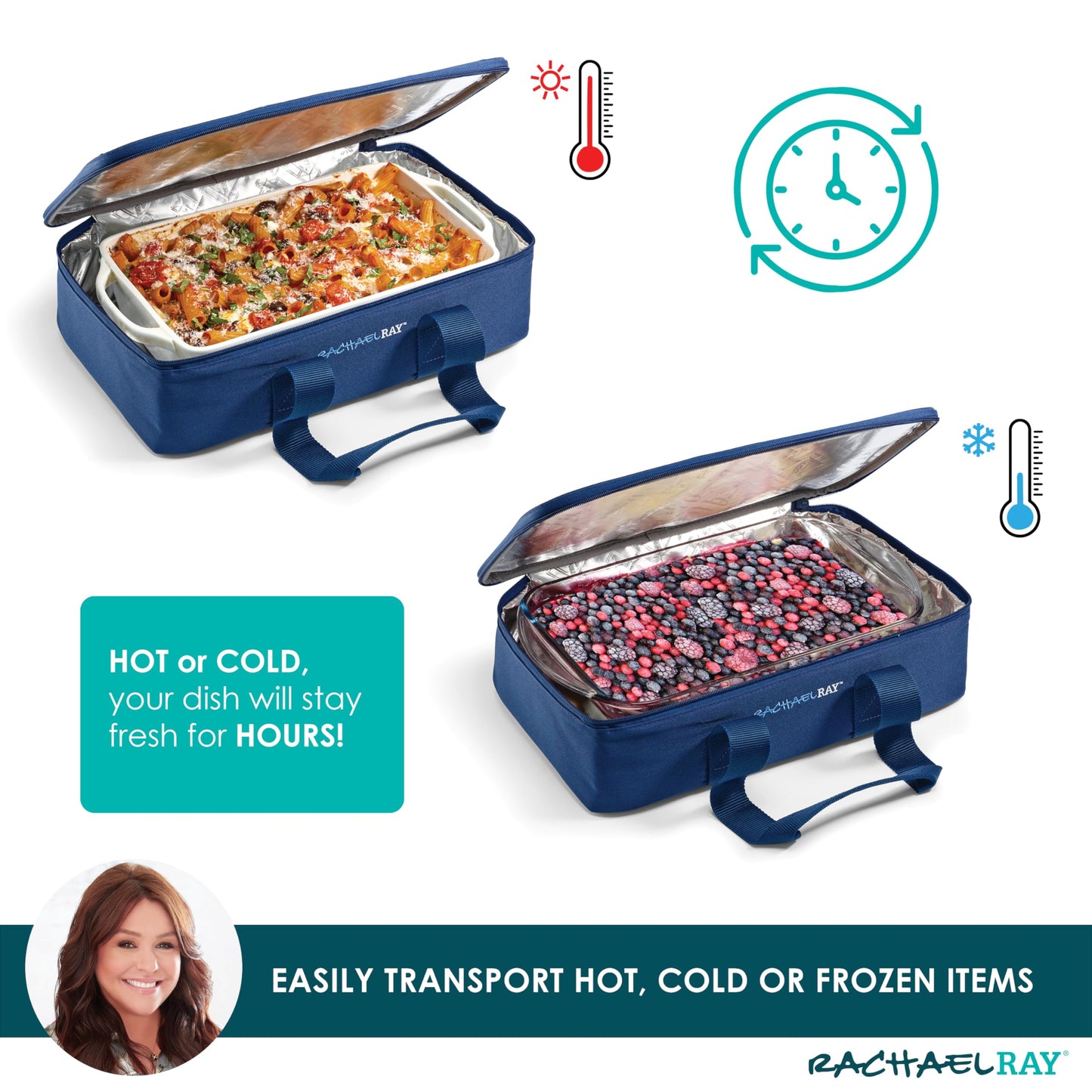 Rachael Ray Lasagna Lugger, Thermal Insulated Casserole Carrier for Hot or Cold Food, Lugger Tote for Potluck, Parties, Picnic, and Cookouts, Fits 9" x 13" Baking Dish, Navy Gingham