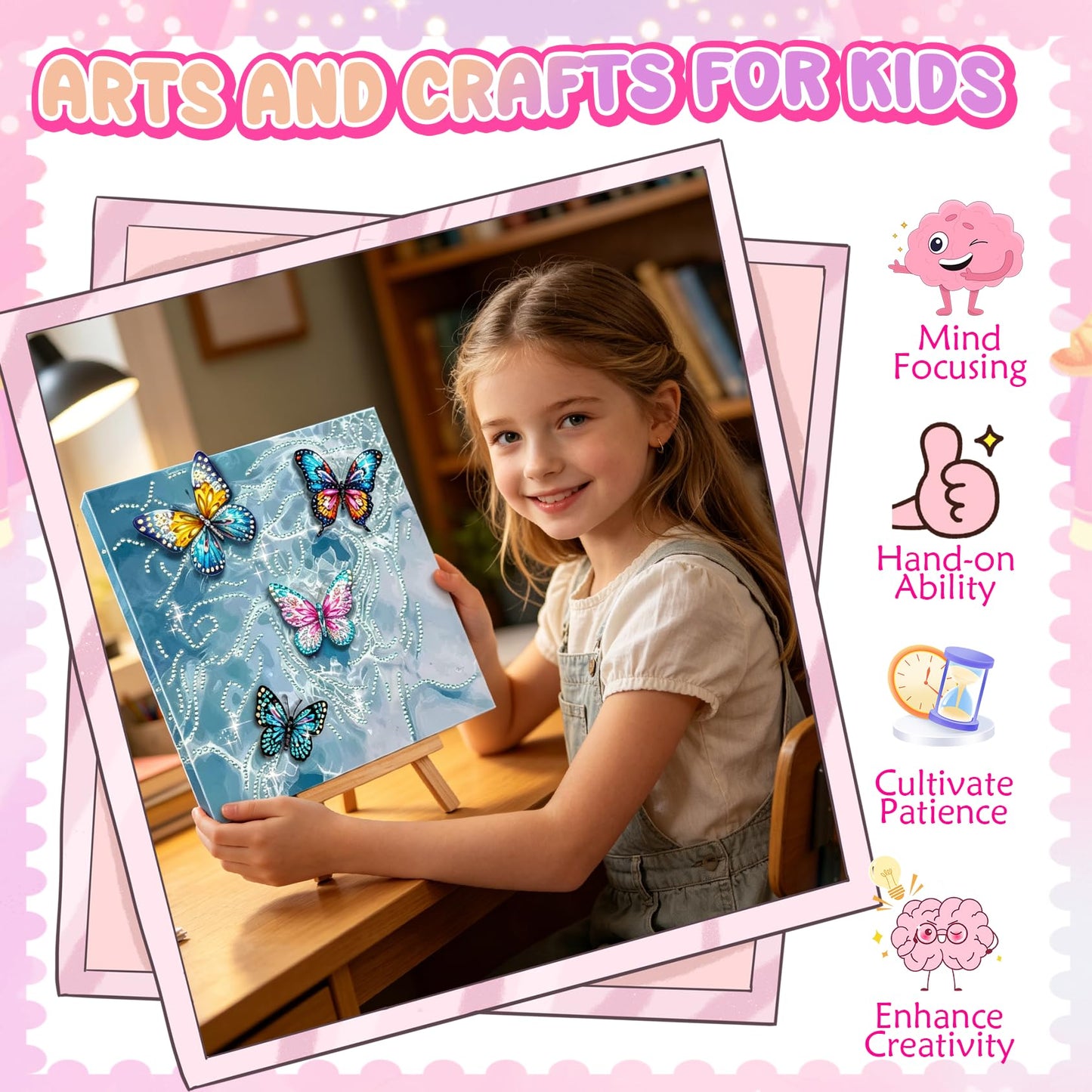 SJTYDX Framed Diamond Art Kits, Diamond Painting Butterfly with Movable Wings, DIY Rhinestone Gem Painting Crafts Canvas Art with Easel Diamond Paint Kits for Decor Gift, 7.8x7.8 Inch
