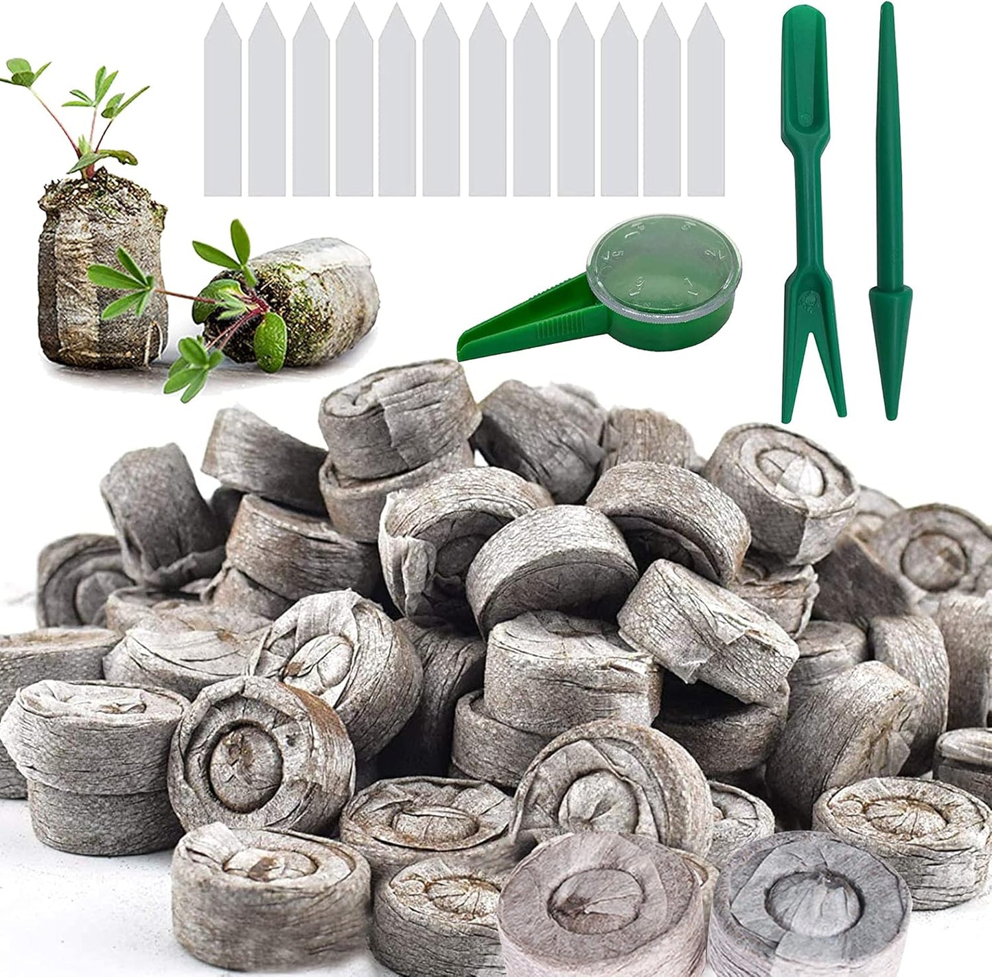 Woohome 150 PCS Peat Pellets Seeding Soil Set, Compressed Peat Block with Plant Labels for Indoor Outdoor Gardening