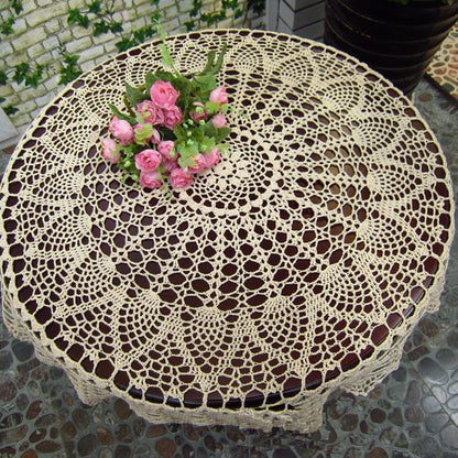 KEPSWET 36 inch Round Sunflower Beige Handmade Crochet Lace Tablecloth Doily