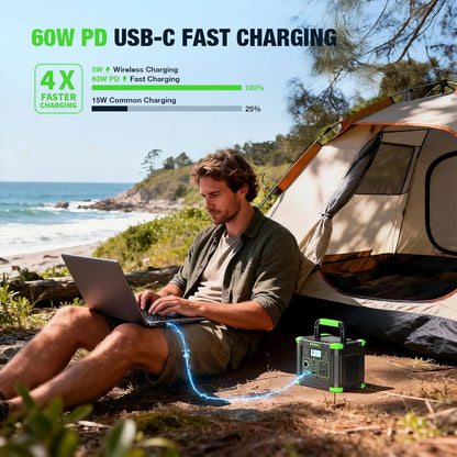 Portable Power Station 330W Solar Generator 288.6Wh, 60W USB-C PD Fast Charging, Pure Sine Wave AC Outlet, 5W Wireless Charger, LED for RV Camping, CPAP Emergency Backup & Off-Grid Living (Peak 600W)