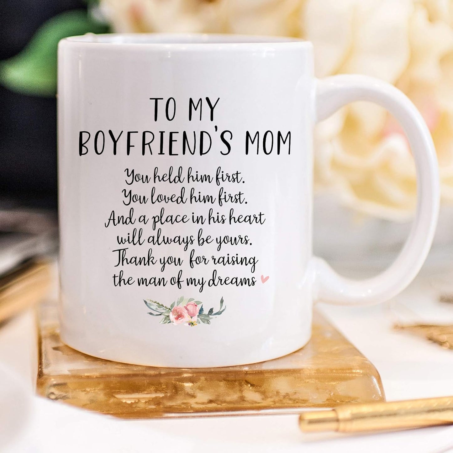 YouNique Designs To My Boyfriends Mom Mug, 11 Ounces, Boyfriend Mom Coffee Mug from Girlfriend (White)