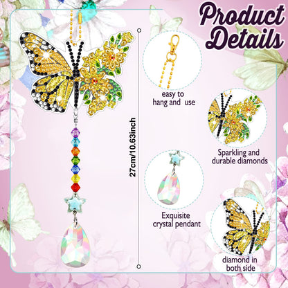 Tradder 6 Pcs Spring Butterfly Diamond Painting Wind Chimes Diamond Painting Suncatcher Art Kit Double Sided Butterfly Ornaments 5d Rhinestone for Spring Home Garden