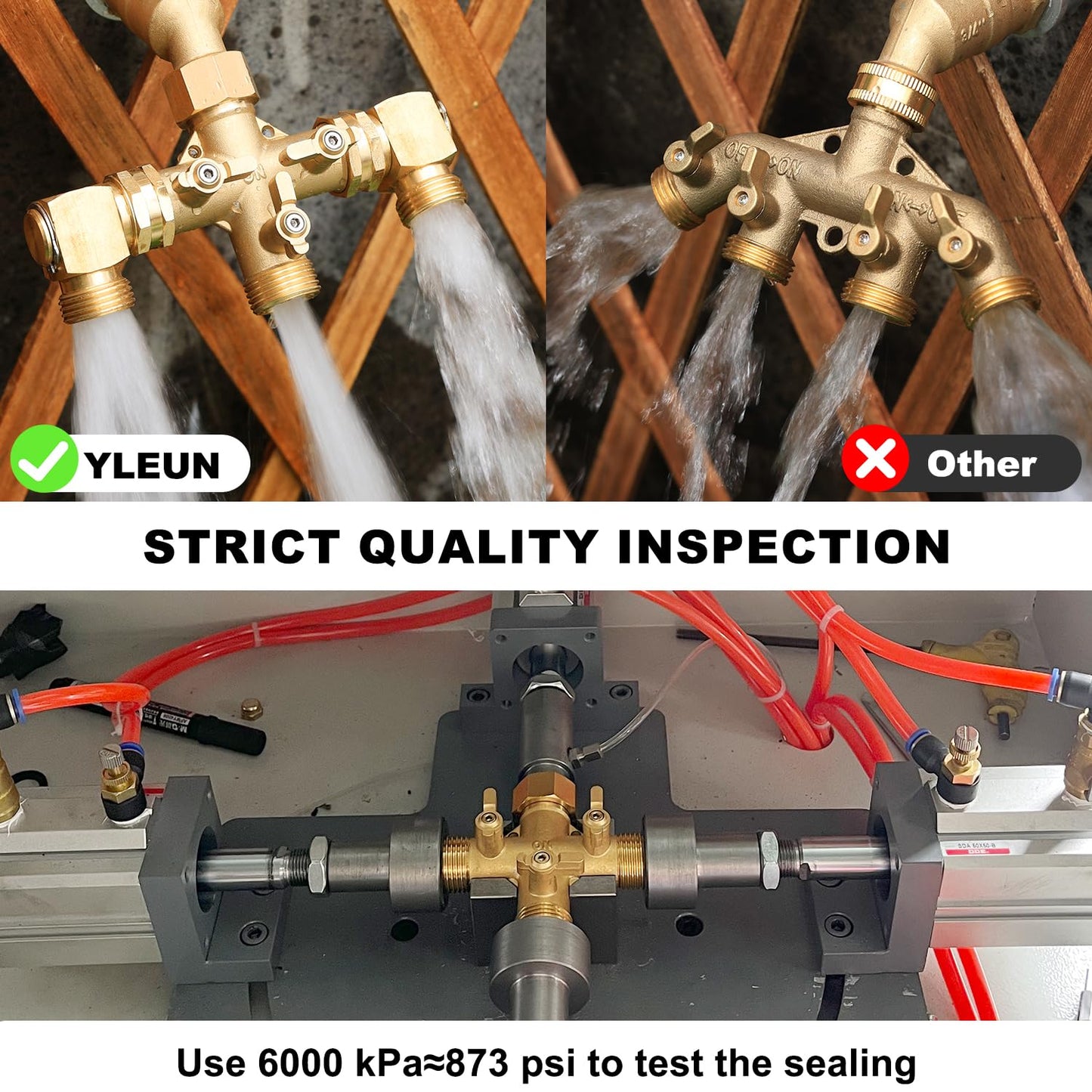 YELUN Garden Hose Splitter High Flow Splitter with Swivel elbow Connect Brass Hose Splitter with Shut Off Valves 3 way Hose Bib Adapter (with Swivel elbow)