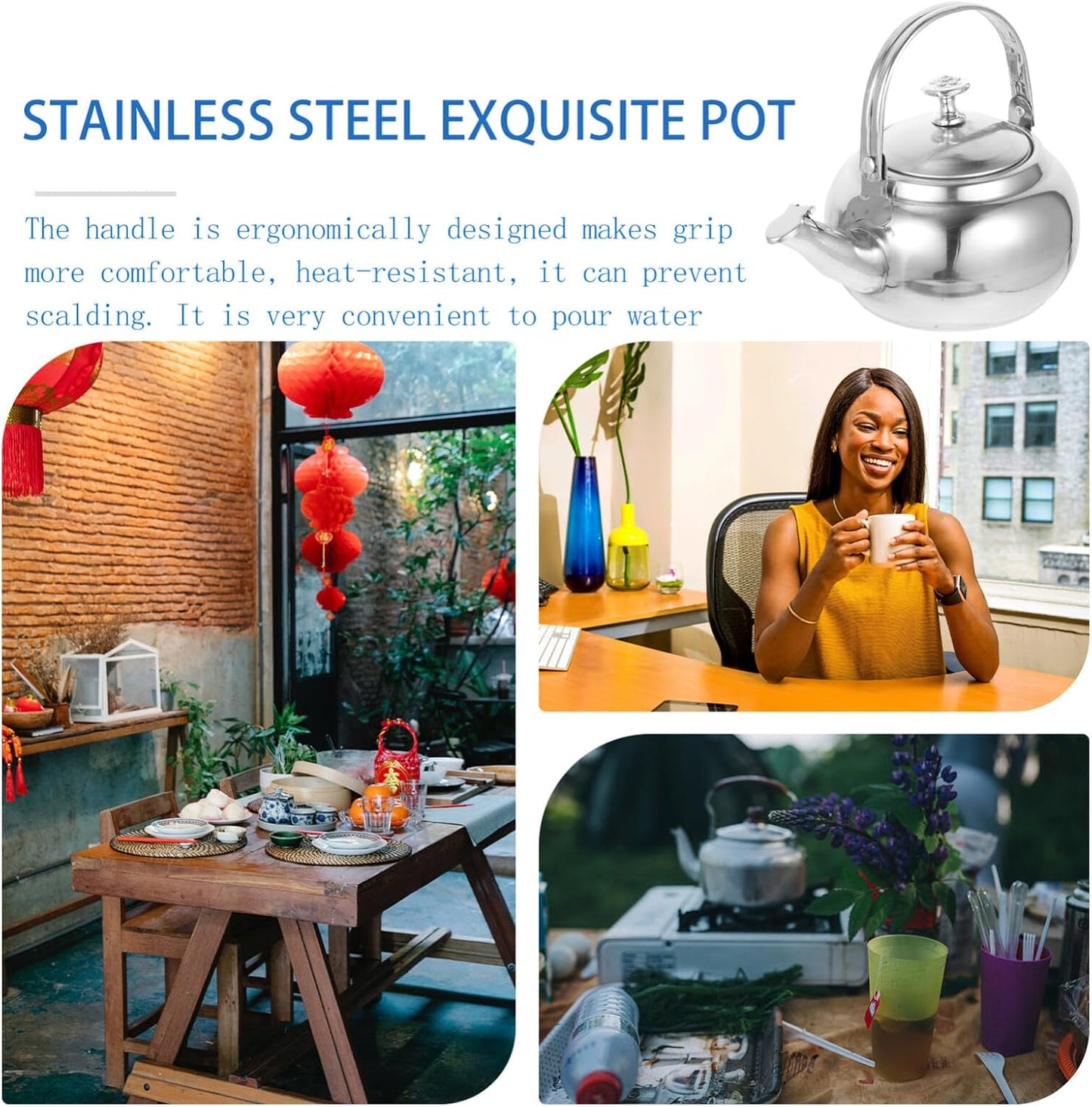 Kichvoe Stainless Steel Teapot, Whistling Tea Kettle for Stovetop Fast Boiling Water with Movable Infuser