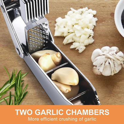 Garlic Press 2 in 1, Stainless Steel Blade, Effortlessly Crush, Slice, and Mince Garlic,with this Versatile Kitchen Tool - Perfect for Home Cooks and Professional Chefs Alike.