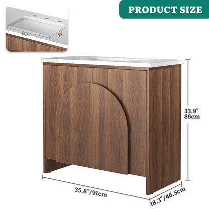 YITAHOME 36 Inch Arched Door Bathroom Vanity with Sink, White Artificial Stone Countertop, Undermount Ceramic Basin, Soft Close Hinge, Adjustable Shelf, Single Drain, Bathroom Vanities Cabinet