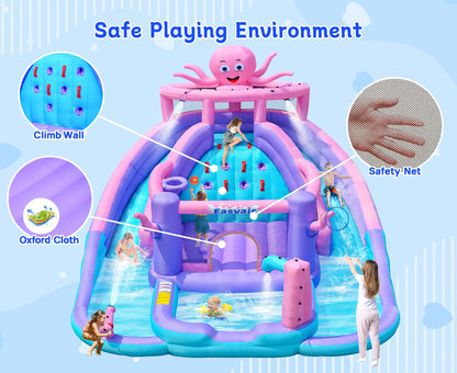 Easyair Inflatable Bounce House Water Slide Combo, Blow Up Water Slides for Backyard, Kids Jumper with Climbing Wall, Basketball Hoop, Splash Pool with Blower