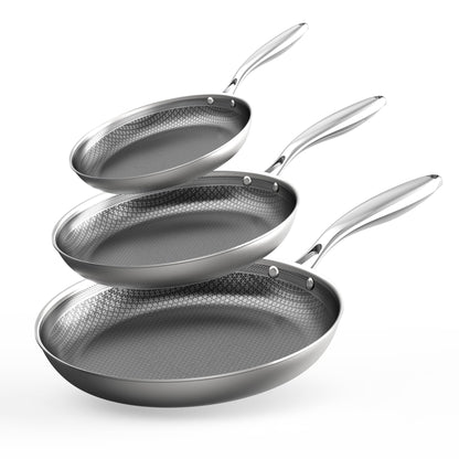 COOKER KING Stainless Steel Pans Set of 3 (8+10+12 Inch), Nonstick Frying Pans, Induction Pan Set, Chef's Pan, Skillets Dishwasher & Oven Safe, Stay-Cool Handles, Compatible with All Cooktops