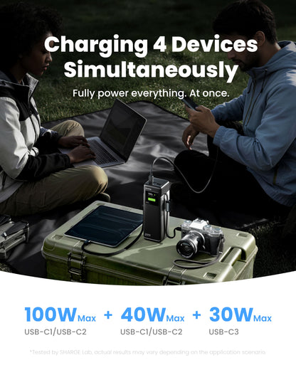 SHARGE Laptop Power Bank 25000mAh, HyperTower 170W Total Fast Charging Portable Charger, 100W USB-C Power Bank with Built-in Cables, High Capacity Travel Battery Pack for MacBook, iPhone17, Galaxy S26