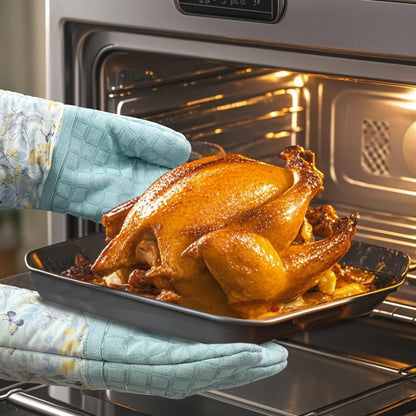 Silicone Printing Oven Mitts Heat Resistant to 500 Degree,Yarm-Dyed Oven Gloves with Animal Design Non-Slip for Kitchen Cooking Barbecue Baking and Machine Washable. (Light Blue Mitts)