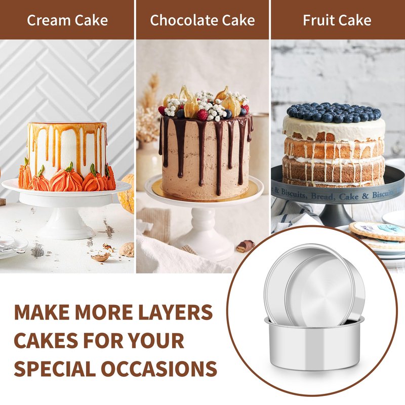 TeamFar 5 Inch Cake Pan Set of 4, Stainless Steel Small Layer Cake Baking Pans Tins, Round Bakeware for Birthday Wedding Party, Non-Toxic & Healthy, Mirror Finish & Dishwasher Safe